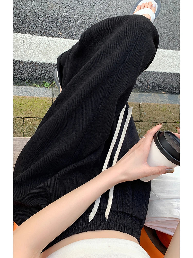 Women’s Plus Size Wide Leg Pants High Waist Baggy Streetwear Lace Up Casual Slacks