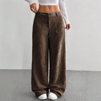 Women’s European American Wide Leg Pants Floor Length Loose Fit Front Pockets Casual