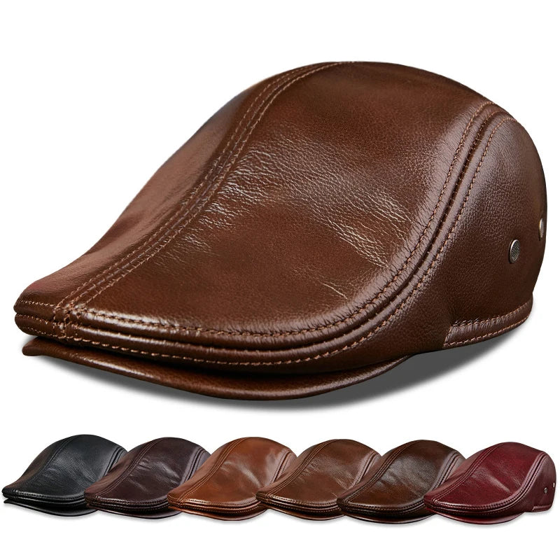 2025 Genuine Leather Beret Hat for Men Warm Windproof Winter Cap Fashion Gentleman Peaked Cap Vintage Stylish Driver Hat Gift