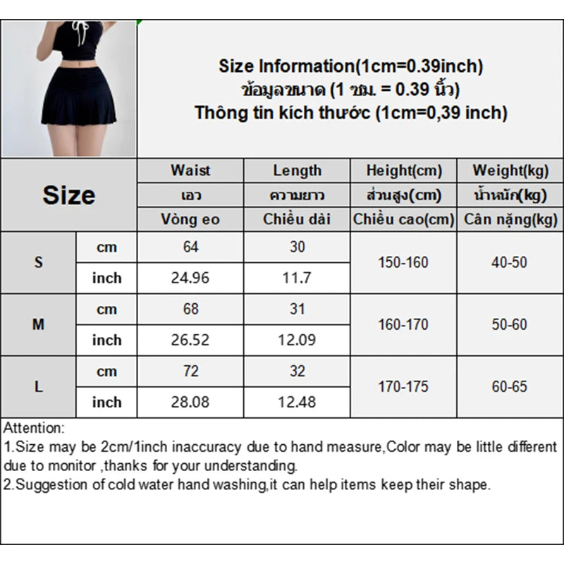 Hot Girl Low Waist Pleated A-Line Mini Skirt with Safety Pants Summer