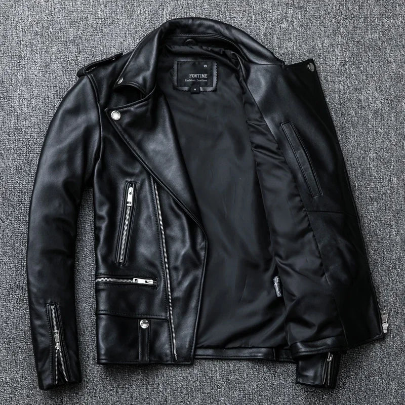 Spring and Autumn And Winter Natural Sheepskin Leather Jacket Black Soft Men's Motocycle Jackets Motor Clothing Biker Slim Short Coat