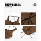 Women’s Retro Western Denim Suspender Mini Skirt Front Strap Irregular Slim Fit