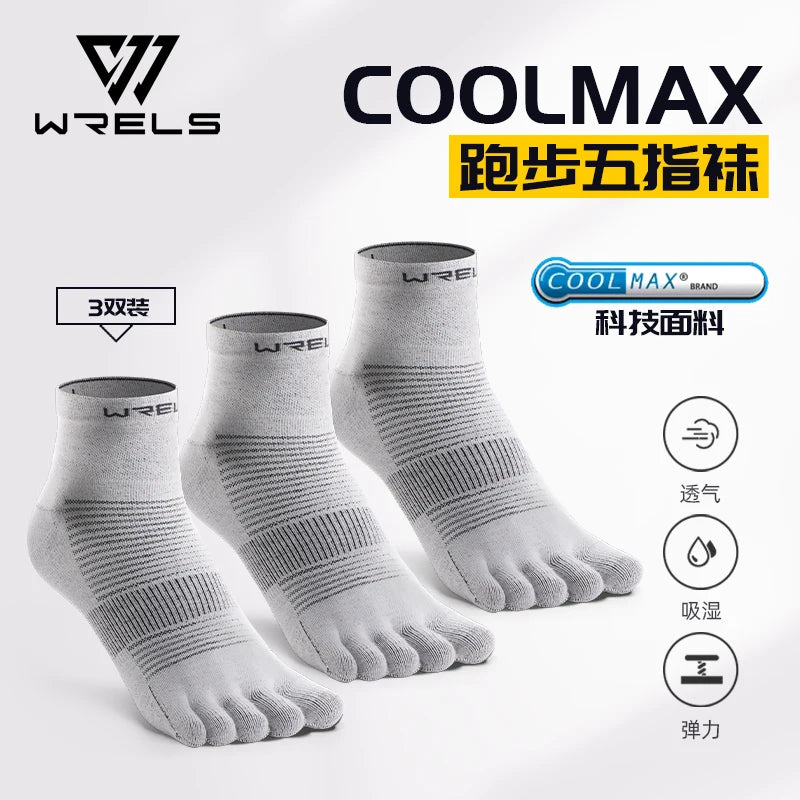 WRELS 1/3 Pairs COOLMAX Sports Five-toe Running Socks Quick-drying Breathable Anti-Blisters Marathon Toe Socks For Men And Women