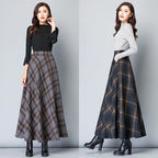 Women’s High Waist Plaid Long Skirt Thick Warm Elastic Autumn Winter Streetwear