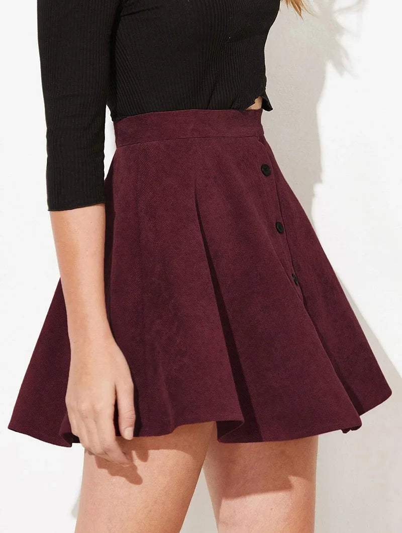 Women’s High Waist Pleated Corduroy A-Line Mini Skirt Elegant Autumn Winter