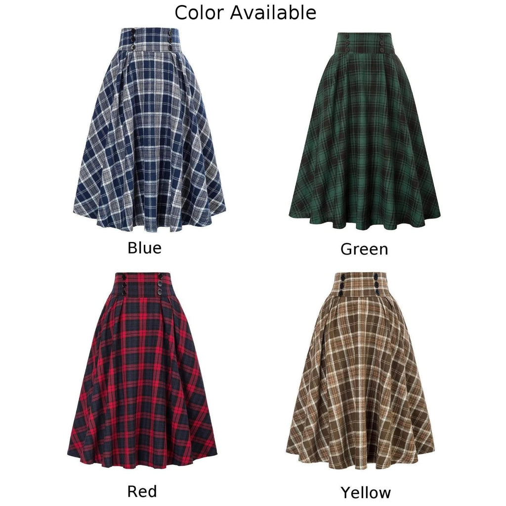 Women’s High Waist Tartan Plaid Skirt Elegant Loose Fit Affordable Everyday Style