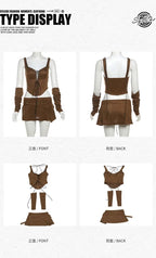 Women’s Retro Western Denim Suspender Mini Skirt Front Strap Irregular Slim Fit