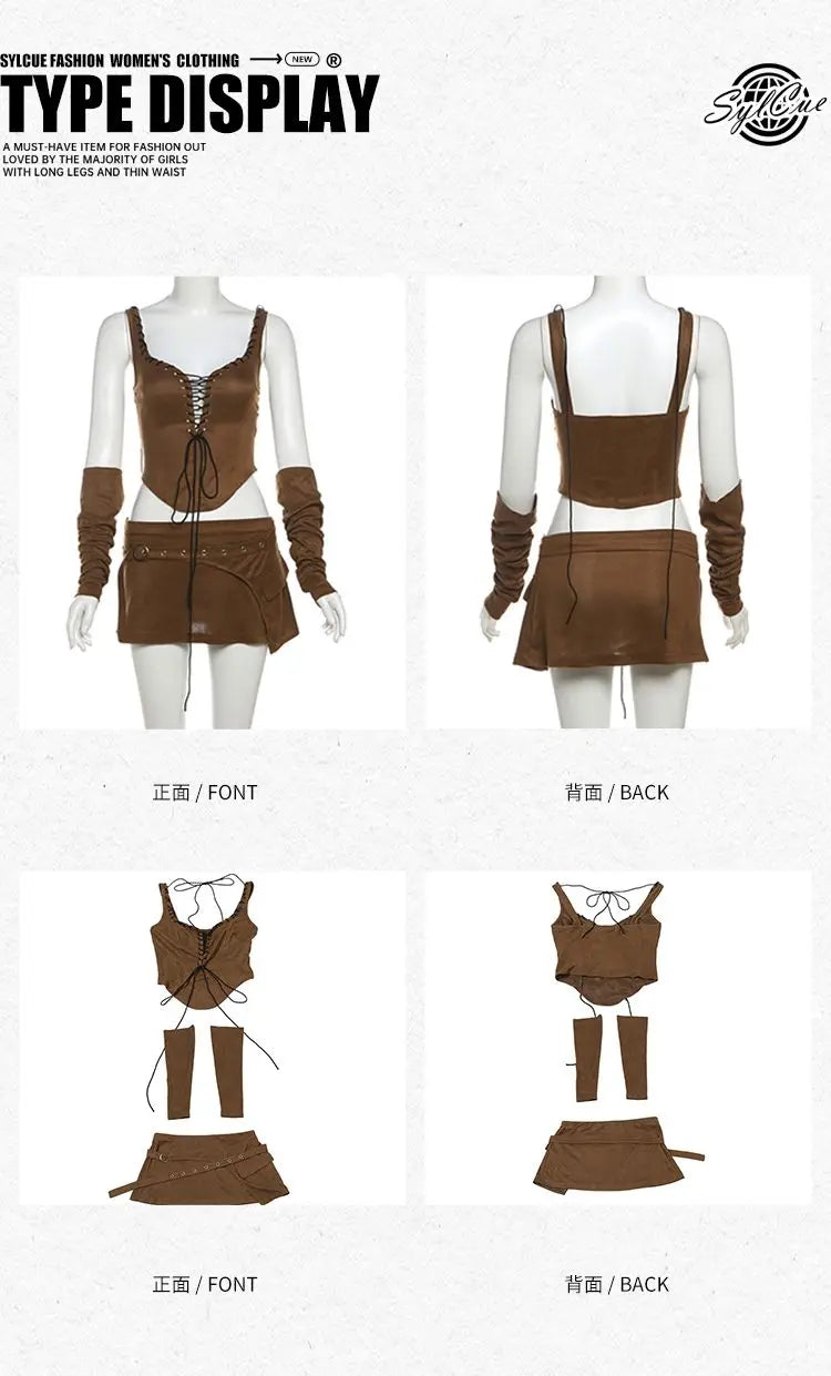 Women’s Retro Western Denim Suspender Mini Skirt Front Strap Irregular Slim Fit