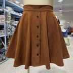 Women’s High Waist Pleated Corduroy A-Line Mini Skirt Elegant Autumn Winter