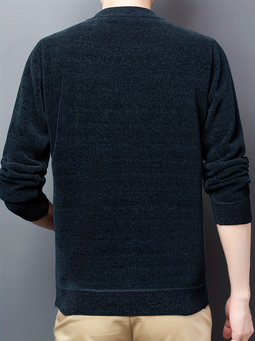 Men'S Autumn and Winter Casual Mid-Length Round Neck Knit Sweater - Semiguo