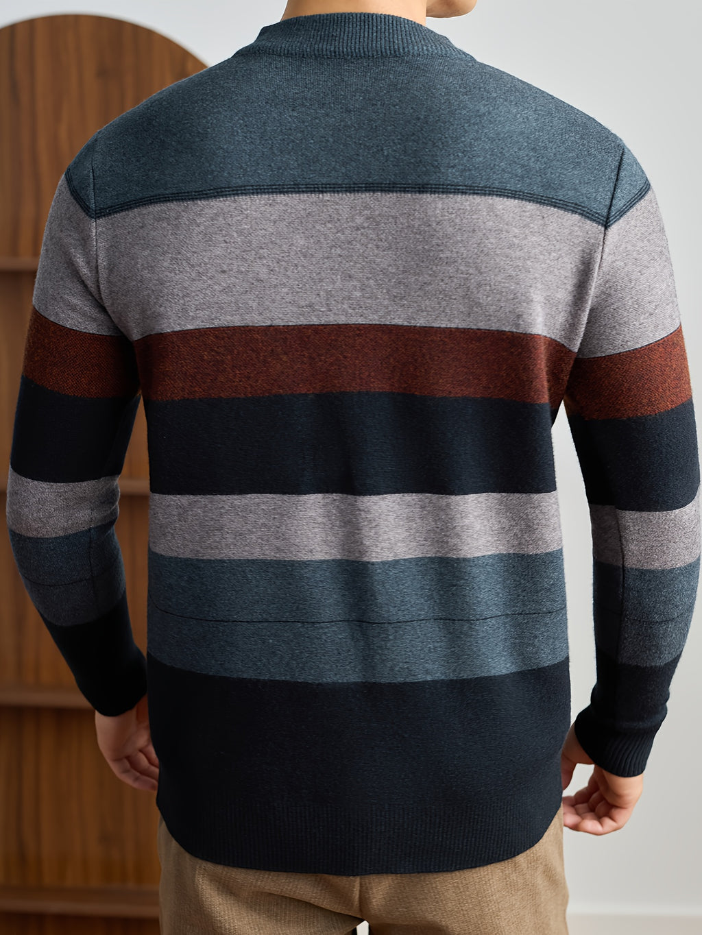 Men'S Thick Knit Sweater - Horizontal Striped Pullover Sweater in Dark Blue/Gray/Red/Black/, Long Sleeve Round Neck Sweater for Fall Winter, Gym, Office, Formal Events - Non-Bulky Warm Sweater for Everyday & Special Occasions