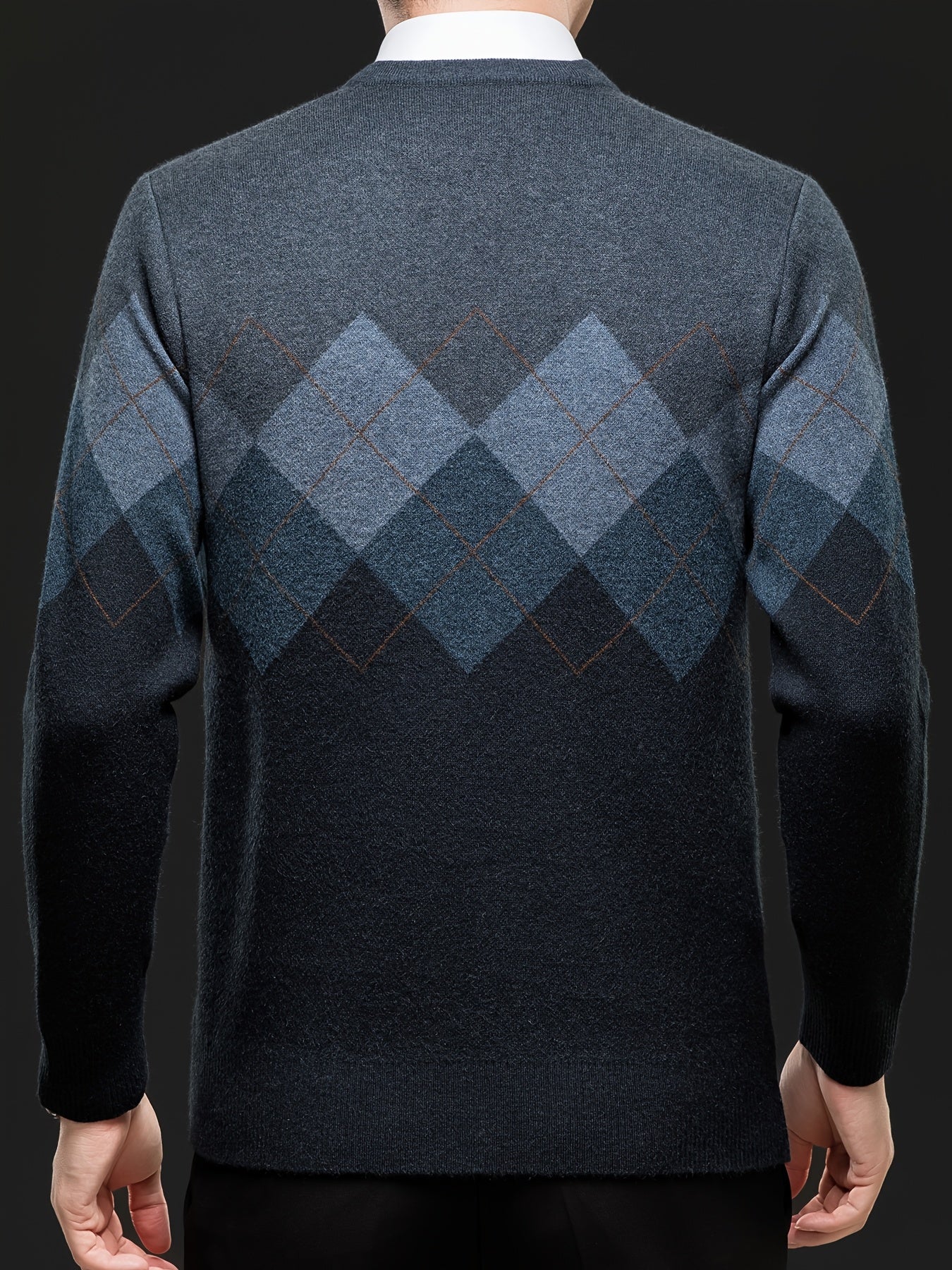Men'S Classic V-Neck Sweater - Thick Warm Winter Knit Sweater with Geometric Pattern, Long Sleeve Regular Fit for Casual Business & Sports, Fall Winter Warmth, Sweater Vest, Business Casual Wear, Vneck Design, Durable Knitwea