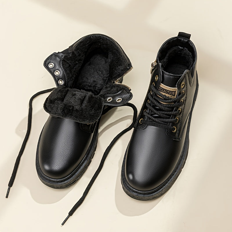 Men's Vintage Cool Lace Up Boots With Side Zipper, Wear-resistant Non-slip Boots For All Seasons