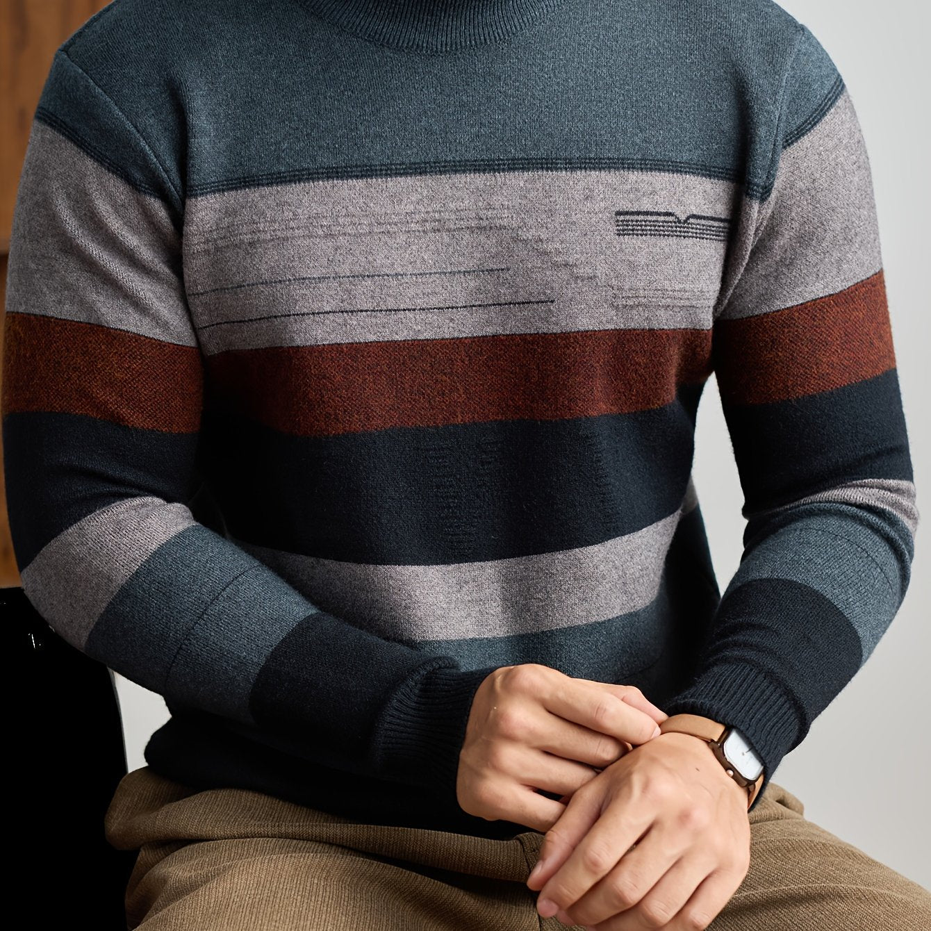 Men'S Thick Knit Sweater - Horizontal Striped Pullover Sweater in Dark Blue/Gray/Red/Black/, Long Sleeve Round Neck Sweater for Fall Winter, Gym, Office, Formal Events - Non-Bulky Warm Sweater for Everyday & Special Occasions