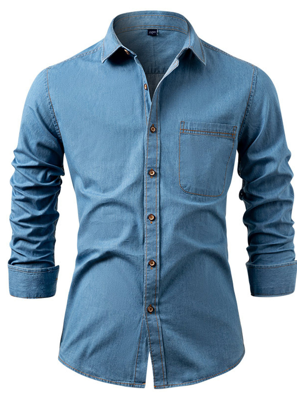 Men's Heavy-Duty Pure Cotton Denim Shirt Jacket - No-Iron Solid Blue Long Sleeve Button-Up Casual Coat, Western Style Collar & Single-Breasted Button Front for Spring/Fall Layering (Regular Fit) - Versatile Outdoor & Formal W