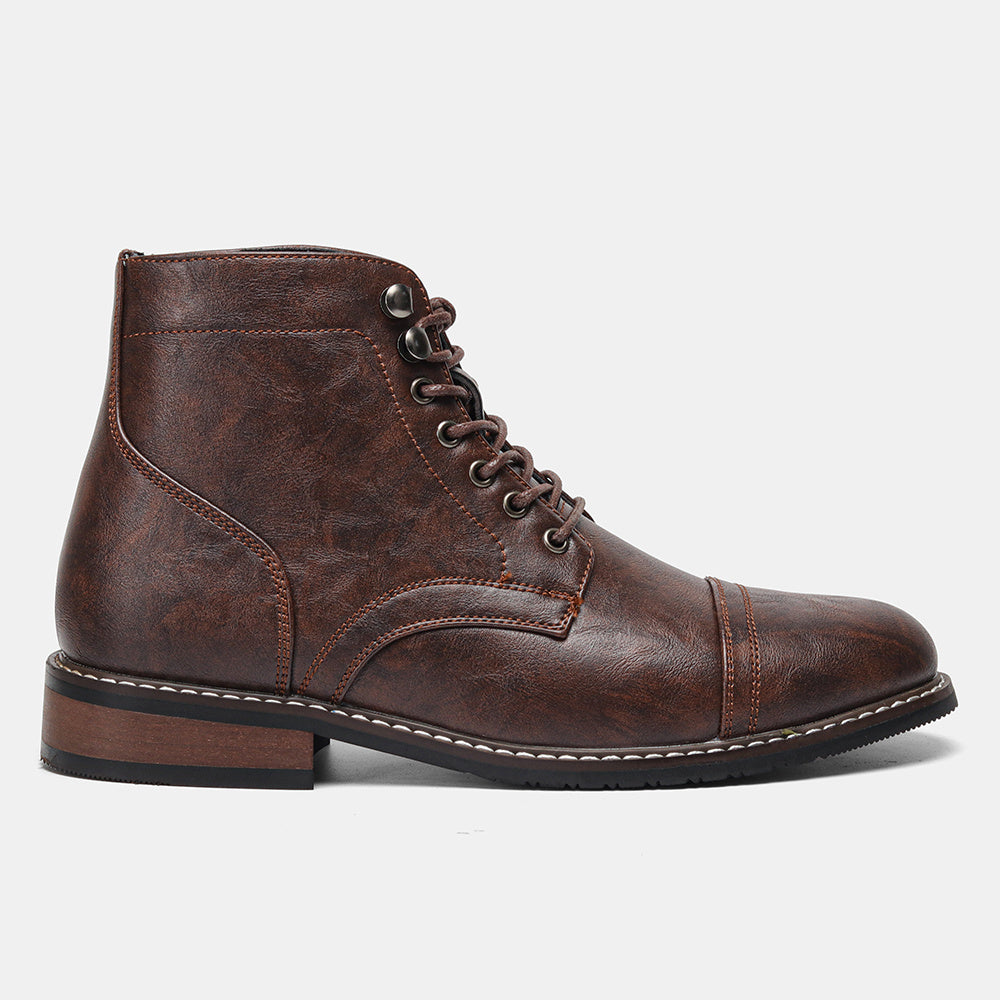 Men'S Vintage Industrial Boots - Brown Faux Upper, Non-Slip Rubber Sole, Lace-Up Ankle Support Boots for Work, Formal & Casual Attire - All-Season (Spring/Fall/Winter) - Durable & Easy-Clean Shoes, Work Footwear, Classic Desi