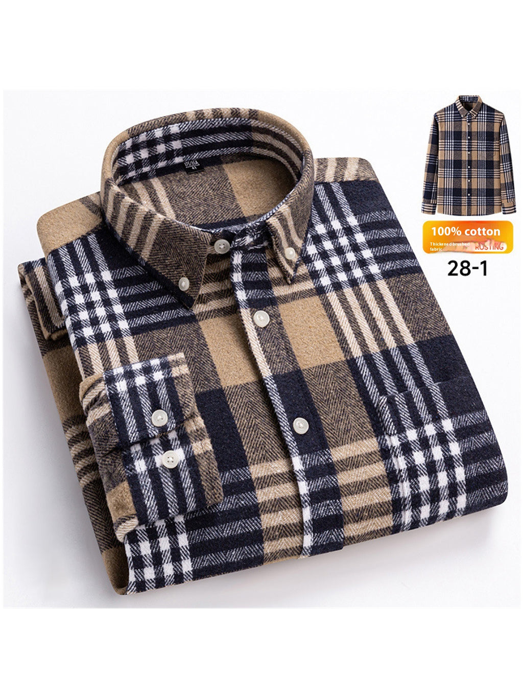 Men's Japanese Retro Plaid Shirt - Brushed Long Sleeve Collar, Single-Breasted Button Front, Brown/Black/White/Beige Tartan Pattern, Casual & Formal Wear (Spring/Fall) - Regular Fit Classic Tailored Blazer-like Coat