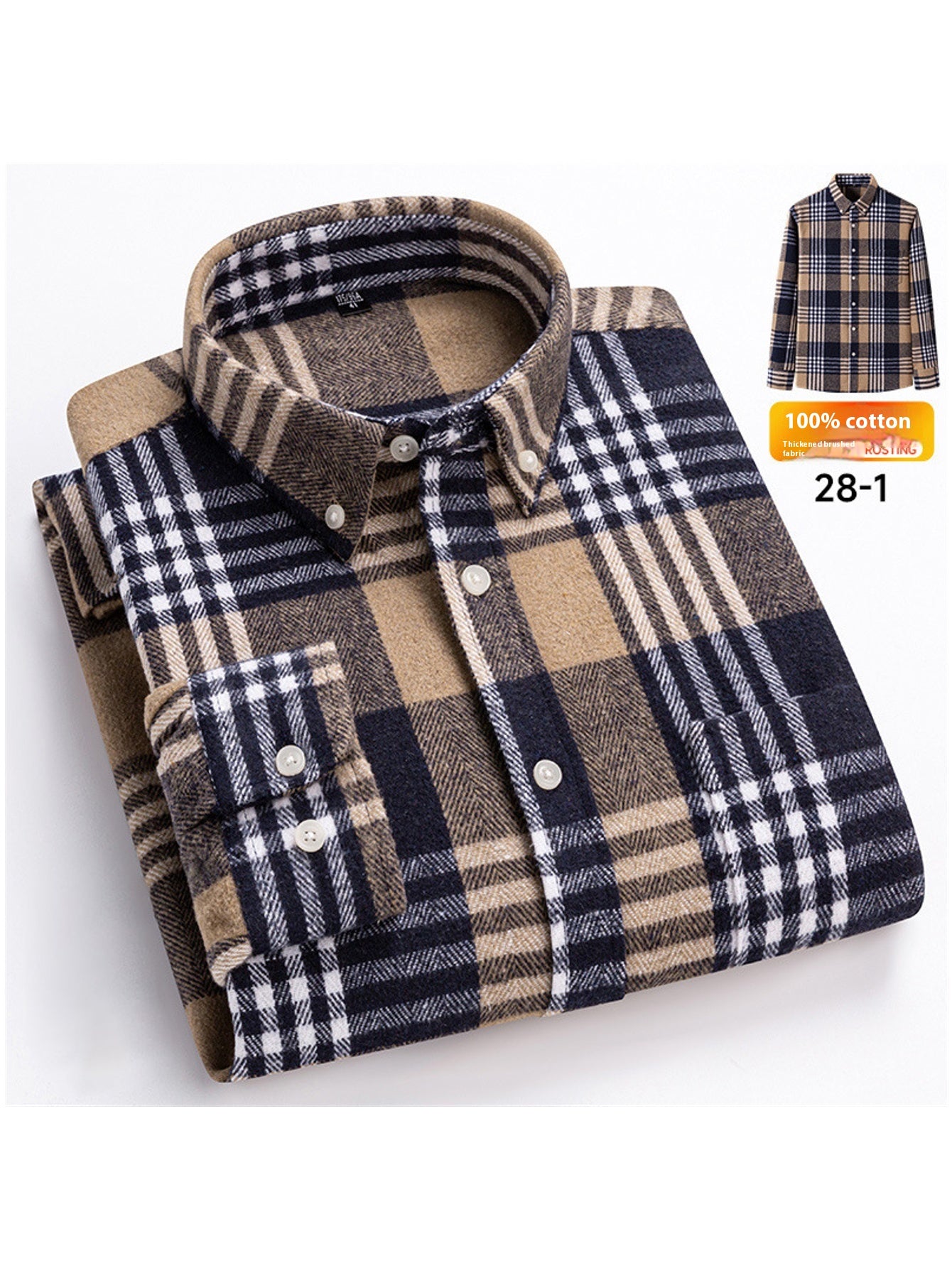 Men's Japanese Retro Plaid Shirt - Brushed Long Sleeve Collar, Single-Breasted Button Front, Brown/Black/White/Beige Tartan Pattern, Casual & Formal Wear (Spring/Fall) - Regular Fit Classic Tailored Blazer-like Coat