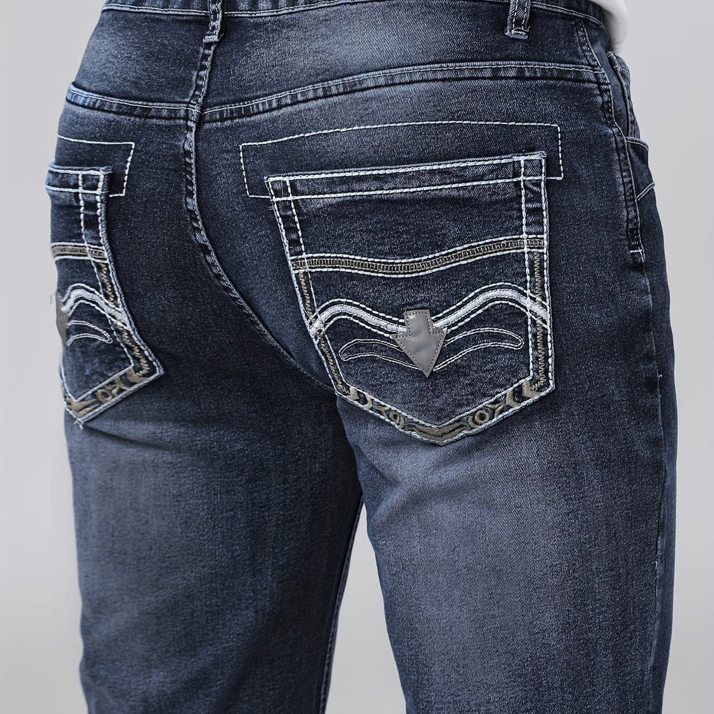 Men'S Skinny Stretch Faux Denim - Dark Blue Skinny Fit Faux Denim with Washed Look, All-Season Comfort, Straight Leg Fit for Casual & Formal Wear