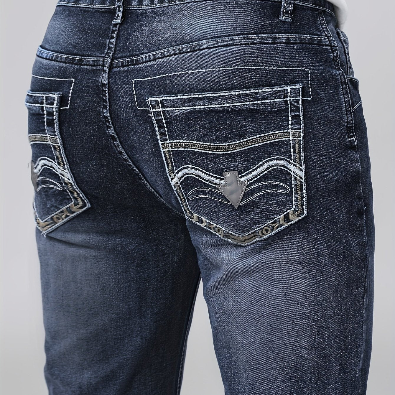 Men'S Skinny Stretch Faux Denim - Dark Blue Skinny Fit Faux Denim with Washed Look, All-Season Comfort, Straight Leg Fit for Casual & Formal Wear