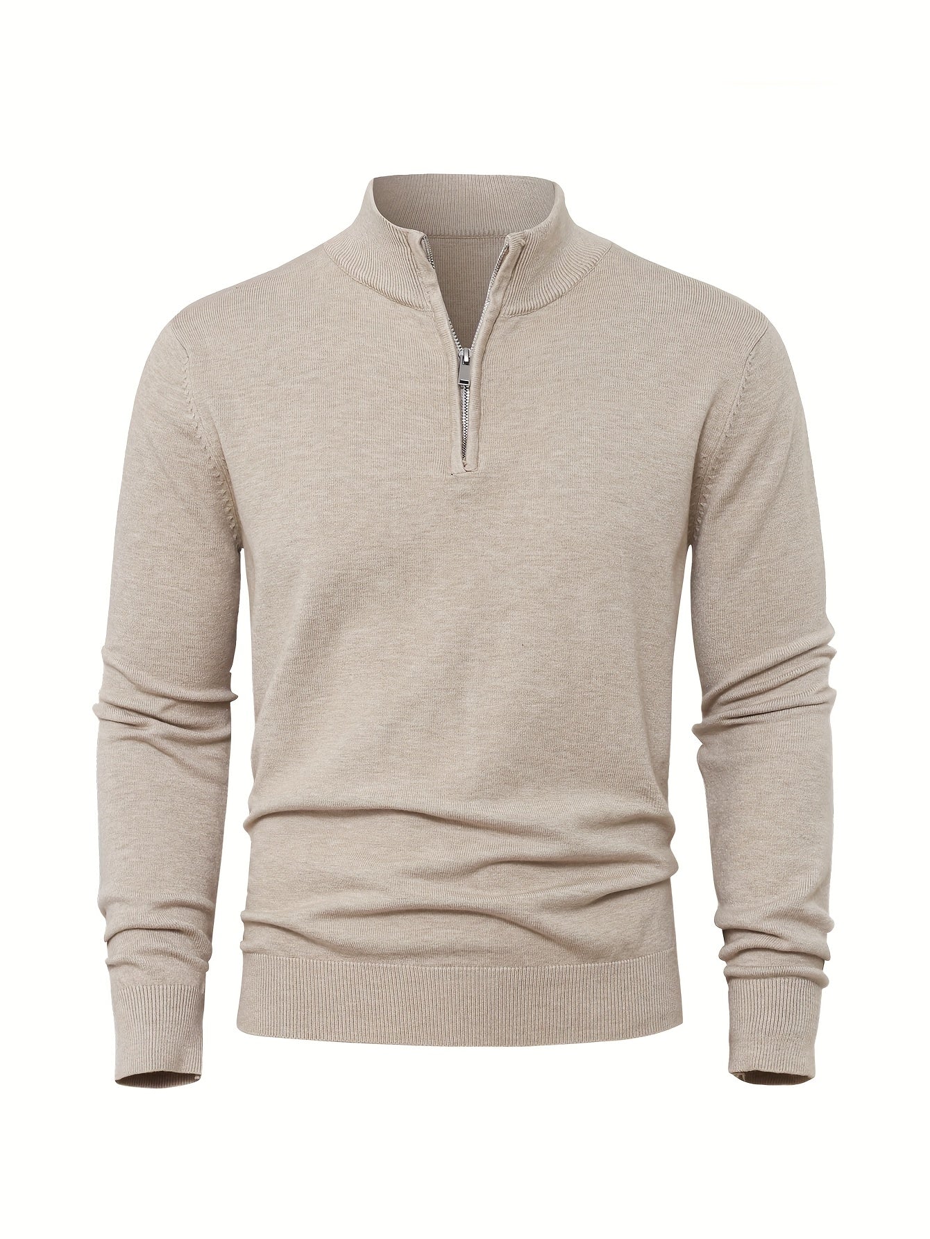 2025 Best-Selling New Men's Casual Solid Color Knit Zip-Up Cardigan - Thickened High Gram Weight Warm Top, Fashionable Minimalist Style with Medium Stretch for Daily Comfort