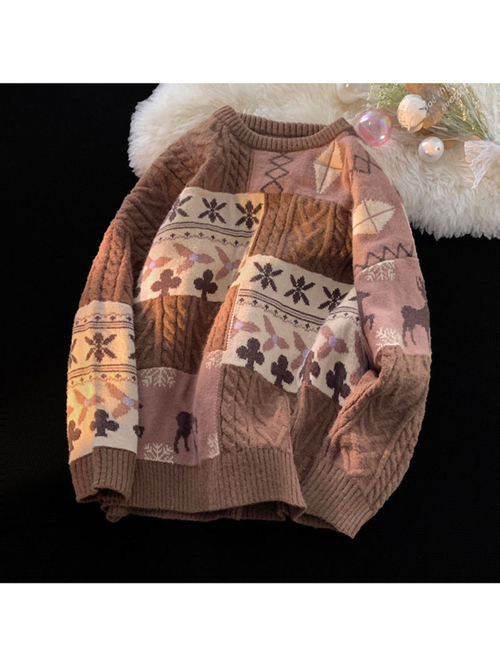 Men's Thick Winter Sweater - Oversized Loose Fit Cable- Jacket with Plaid/Tartan/Leaf Collar, Machine Washable Brown/Beige/White/Black Layered Knitwear for & Young s, Casual Outerwear (No Transparency)