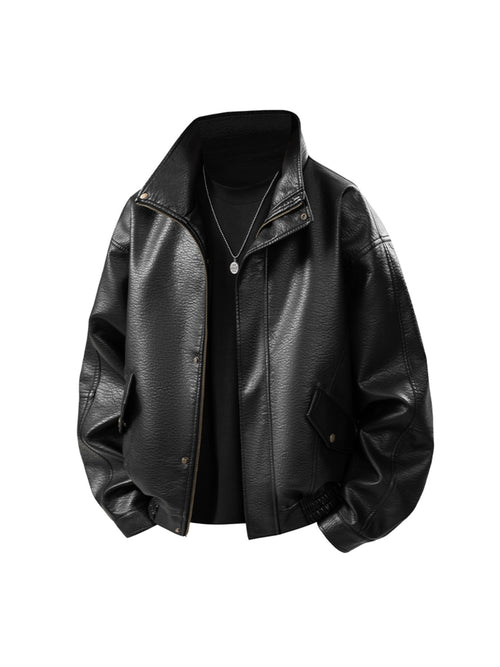 1pc TNZI Men'S Windproof Motorcycle Jacket - Large Size Heavy-Duty Stand Collar Zipper Closure, Full-Zip Front with Utility Pockets, Reinforced Elbows & Wrist, Durable for Autumn/Winter Riding & Casual/Business Wear, Motorcyc