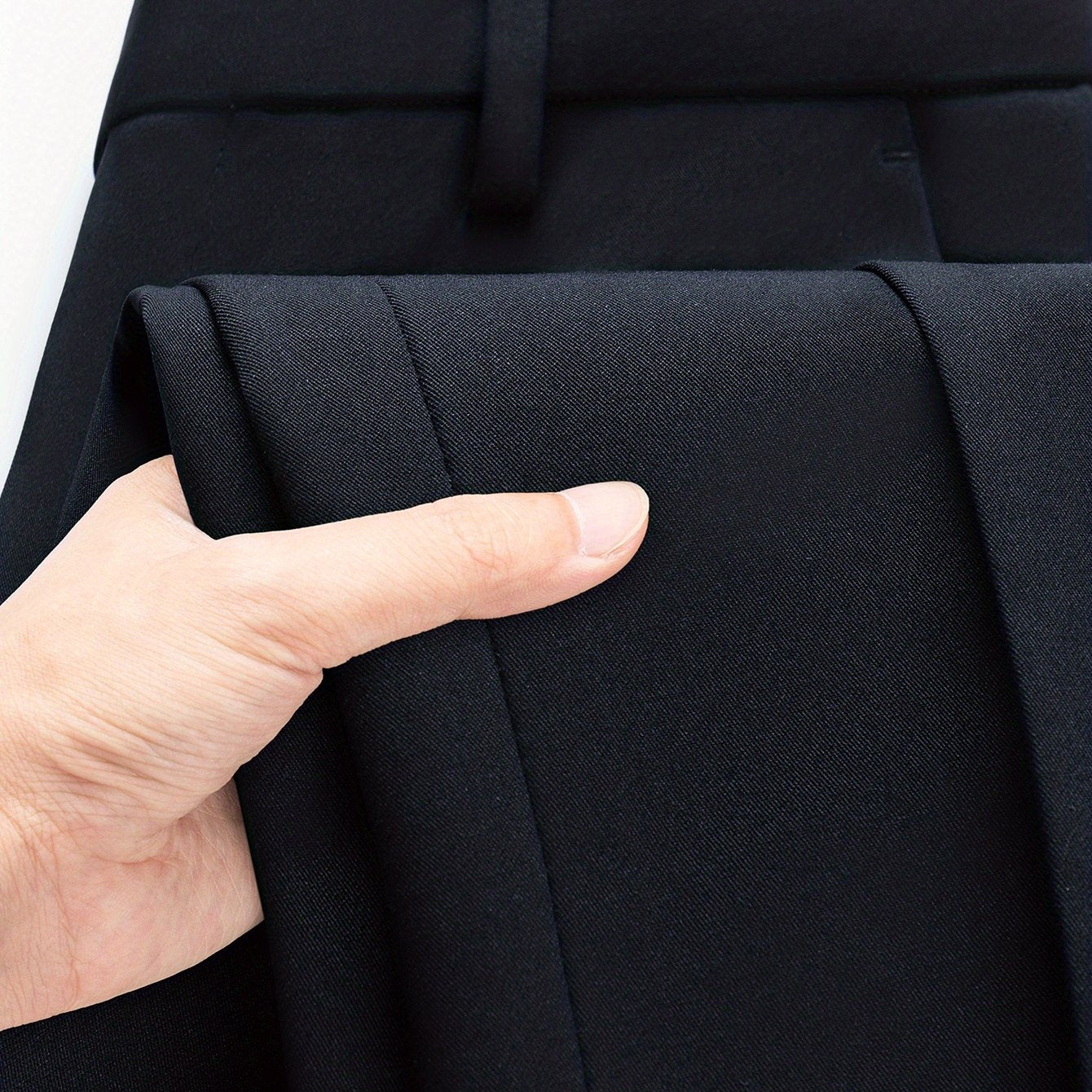 Men's Straight-Leg Dress Pants - Mid-Rise Zipper Closure Trousers, Beltless Design with Internal Adjuster, Wrinkle-Resistant Black/Charcoal Grey for Business Casual & Formal Wear, Machine Washable (No Dryer)