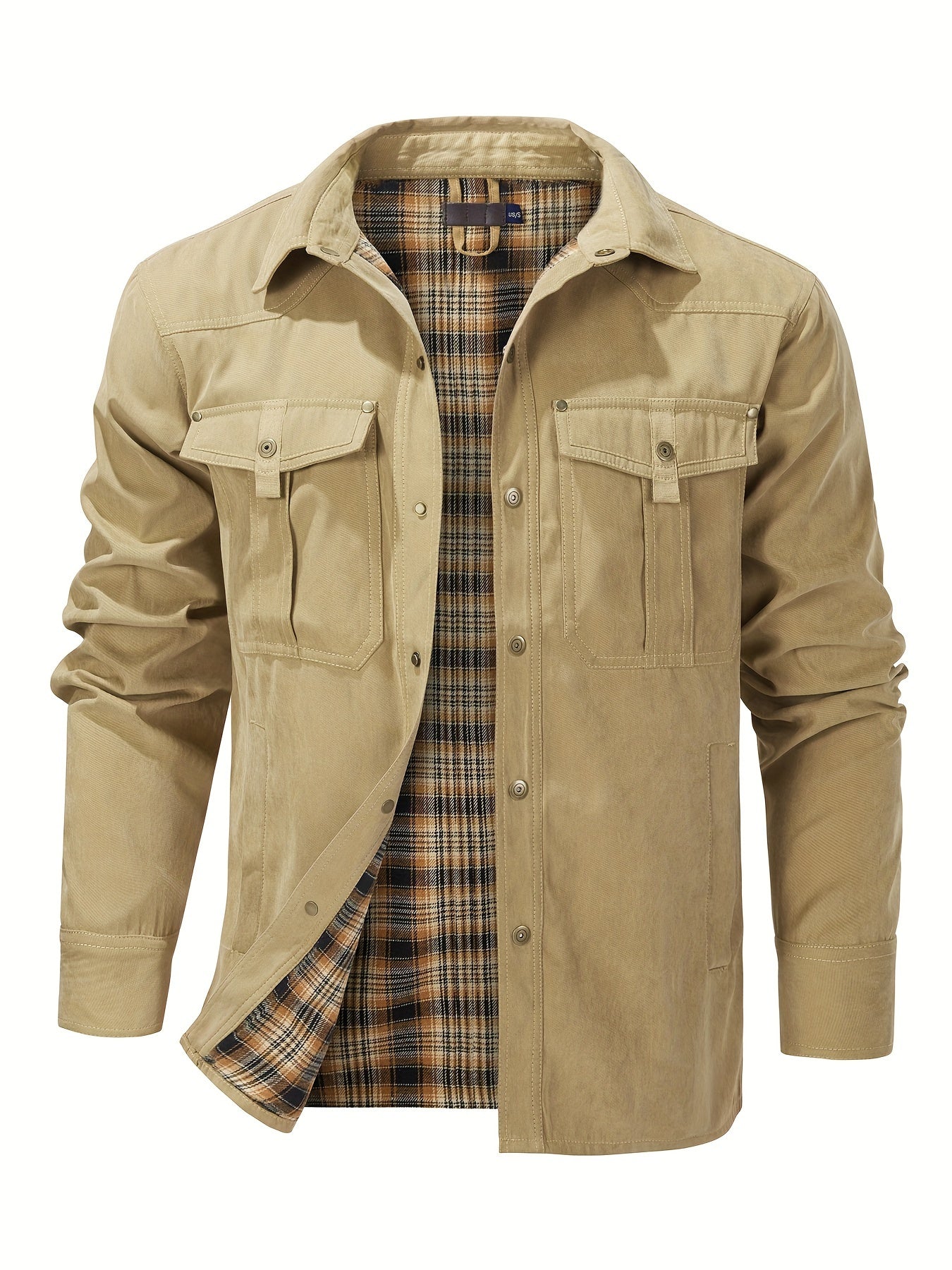 Men'S Fashion Casual Solid Color Plaid Cargo Jacket