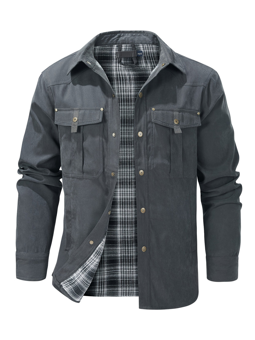 Men'S Fashion Casual Solid Color Plaid Cargo Jacket