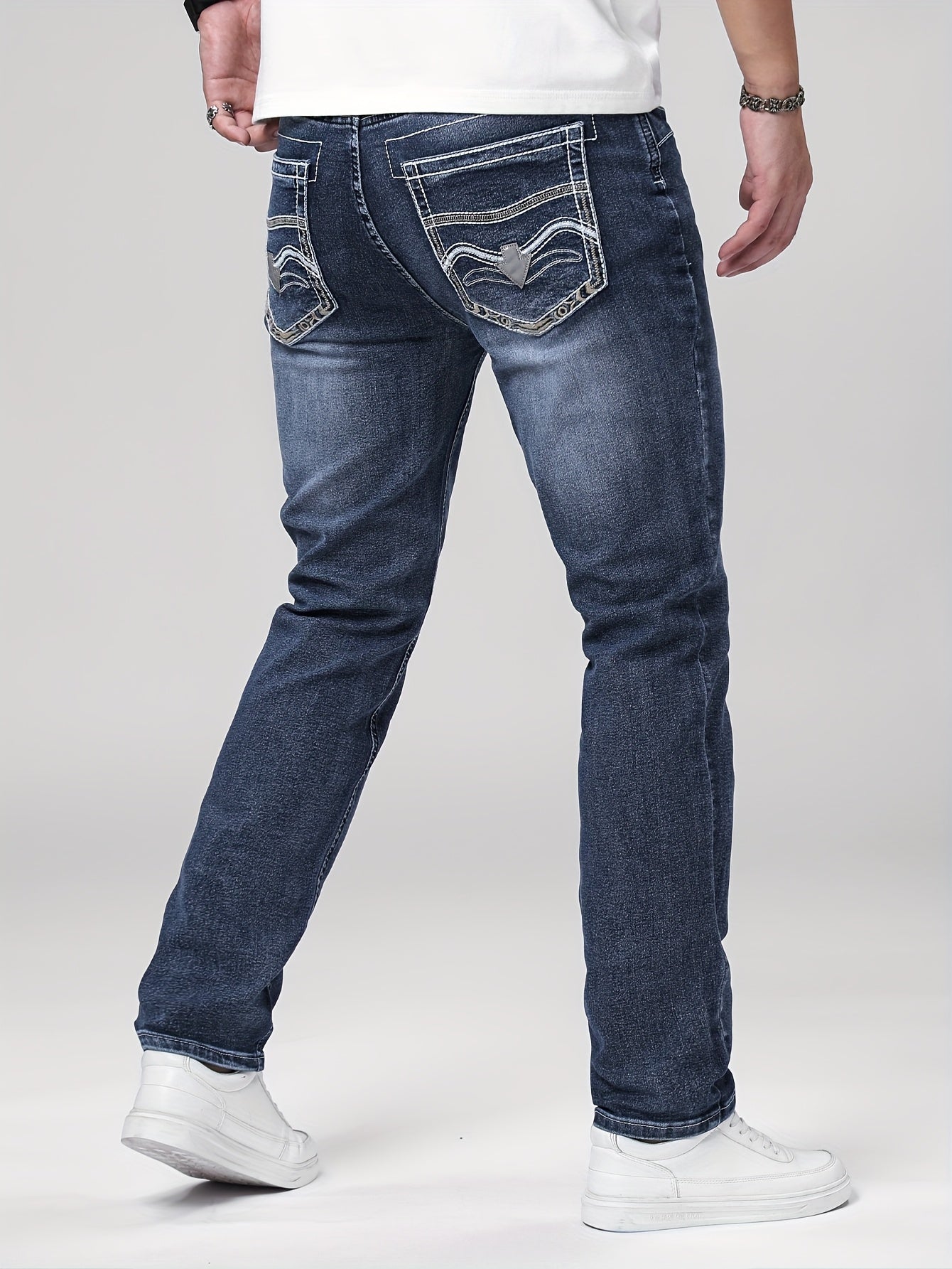 Men'S Skinny Stretch Faux Denim - Dark Blue Skinny Fit Faux Denim with Washed Look, All-Season Comfort, Straight Leg Fit for Casual & Formal Wear