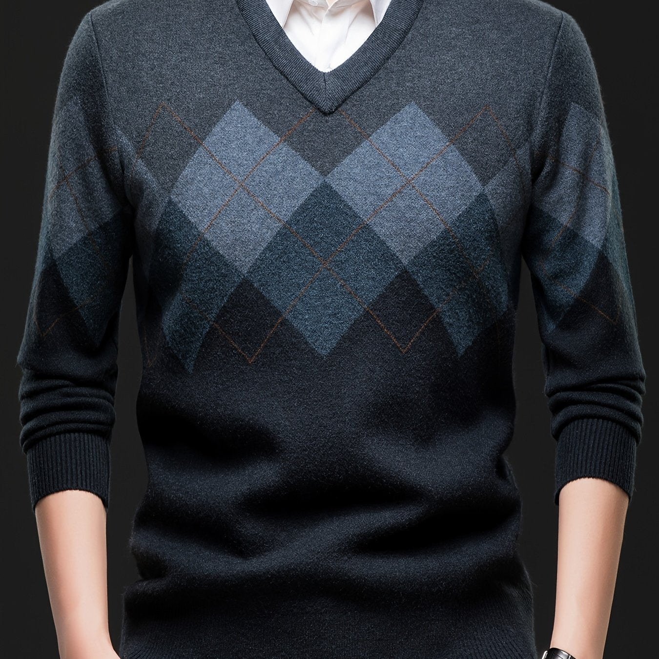 Men'S Classic V-Neck Sweater - Thick Warm Winter Knit Sweater with Geometric Pattern, Long Sleeve Regular Fit for Casual Business & Sports, Fall Winter Warmth, Sweater Vest, Business Casual Wear, Vneck Design, Durable Knitwea