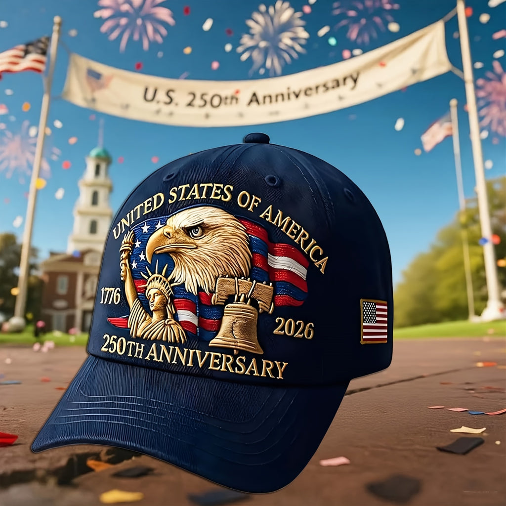 250Th Anniversary Men'S Patriotic Baseball Hat - Embroidered with Bald Eagle And 50 Star 13 Stripe Design, Embroidered 1776-2026, Suitable for Men And Women, Halloween, Friday, Perfect Gift for History Enthusiasts And Patriot
