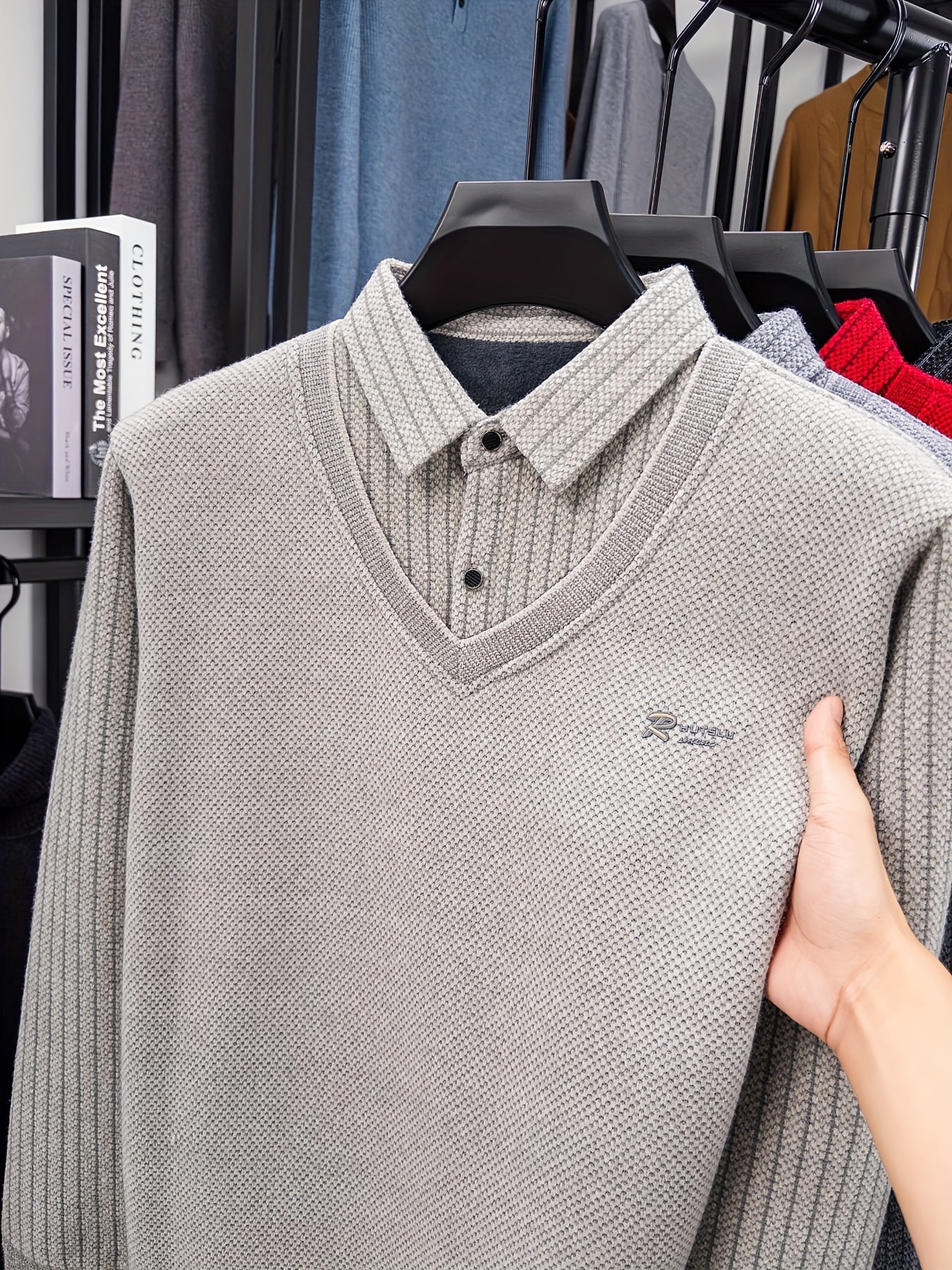 Men's -Lined Winter Knit Sweater Jacket/Pullover - Heavy-Duty Button-Up Collar, Collar & Long Sleeve Coat-like Sweater Vest, Hand Washable Solid Gray Cold Weather Clothing for Fall/Winter (No Dry Clean)