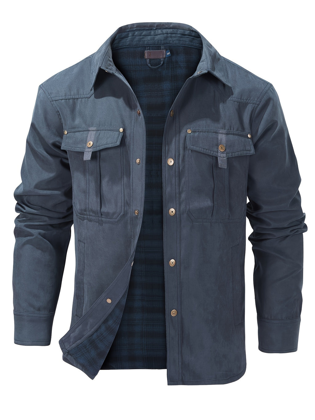 Men'S Fashion Casual Solid Color Plaid Cargo Jacket