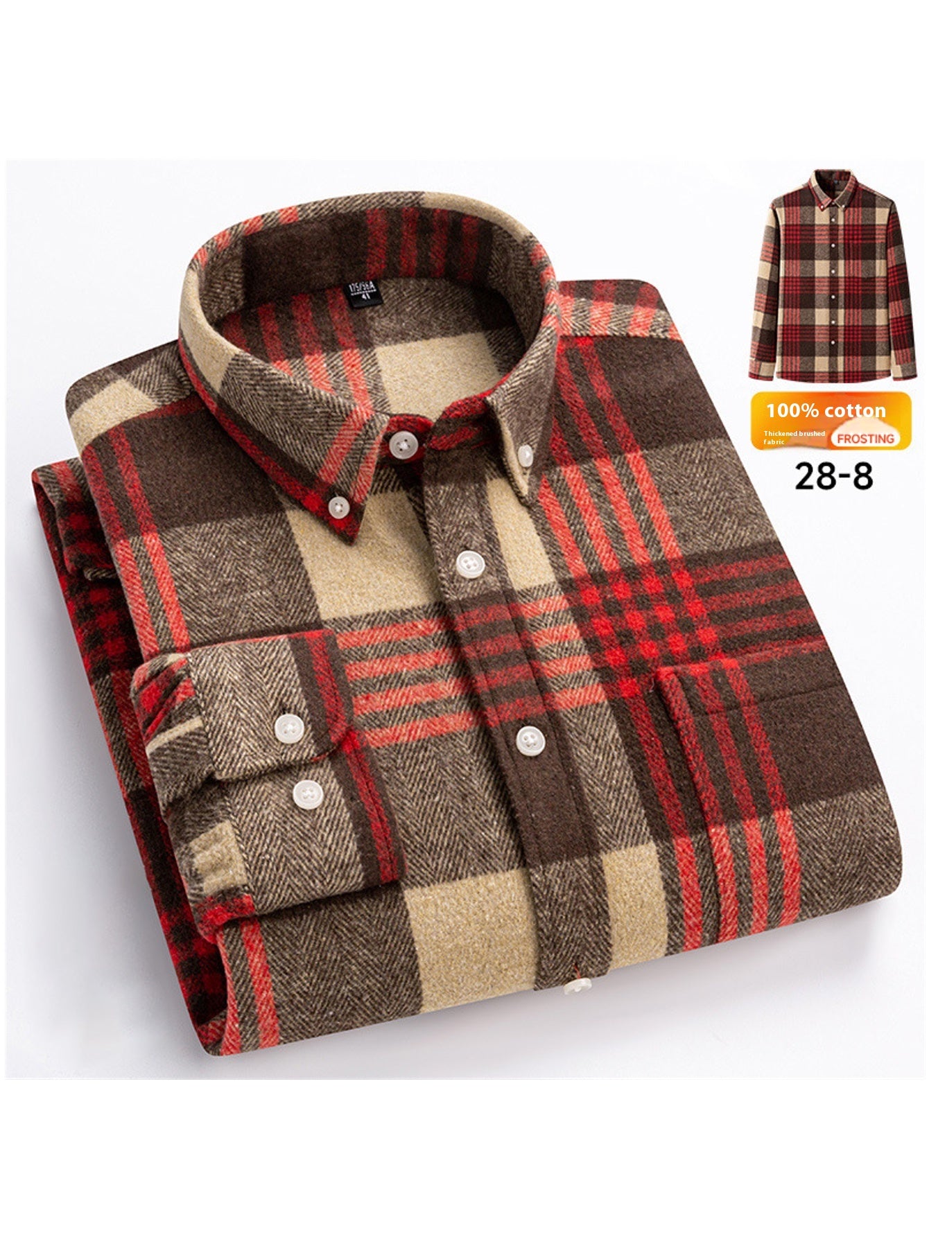 Men's Japanese Retro Plaid Shirt - Brushed Long Sleeve Collar, Single-Breasted Button Front, Brown/Black/White/Beige Tartan Pattern, Casual & Formal Wear (Spring/Fall) - Regular Fit Classic Tailored Blazer-like Coat
