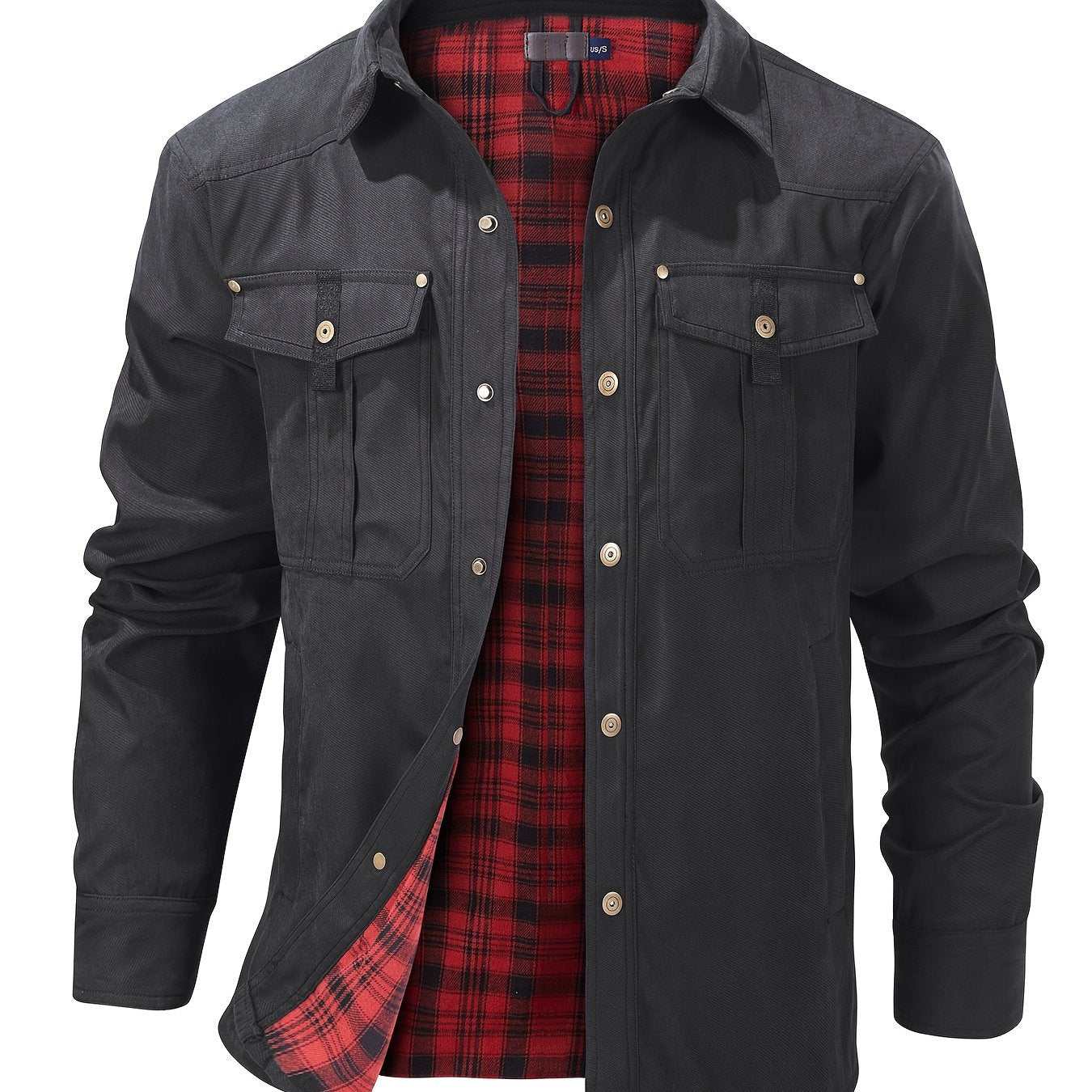Men'S Fashion Casual Solid Color Plaid Cargo Jacket
