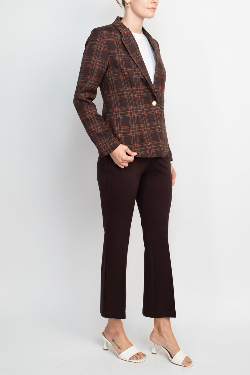 Nanette Lepore Notched Collar One Button Woven Jacket with Mid Waist Straight Ponte Pants