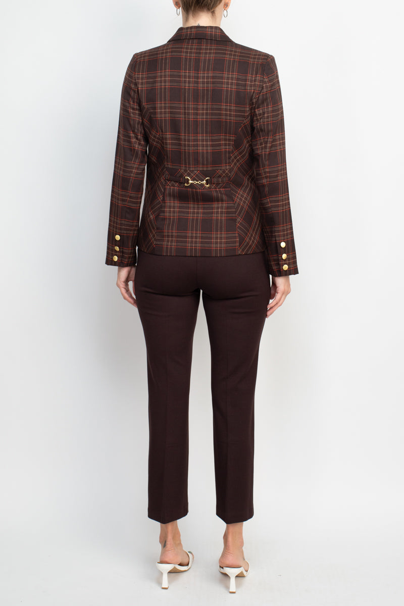 Nanette Lepore Notched Collar One Button Woven Jacket with Mid Waist Straight Ponte Pants